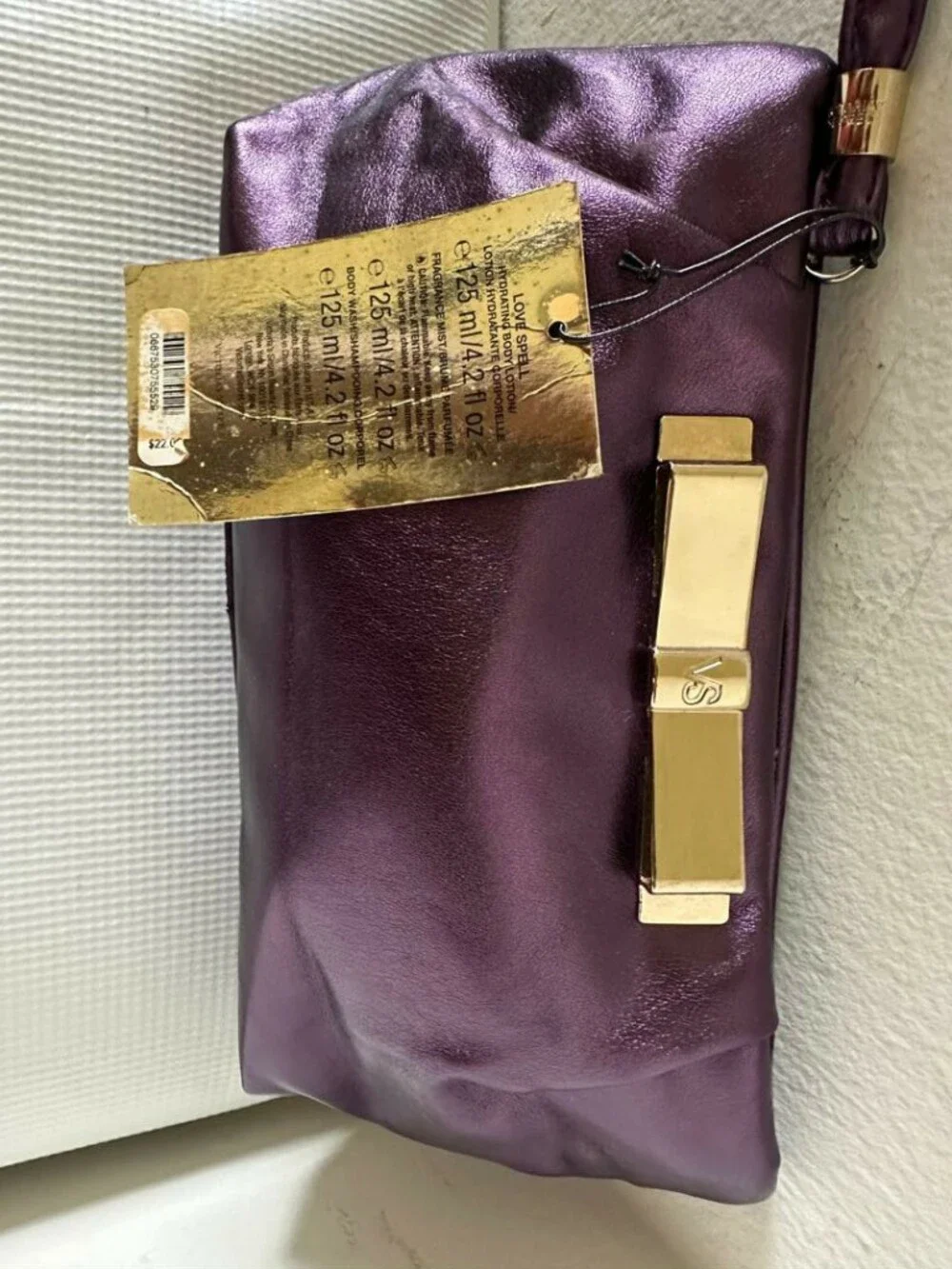 Victoria's Secret Purple Clutch Wristlet Evening Bag Make Up Bag w/Gold Bow